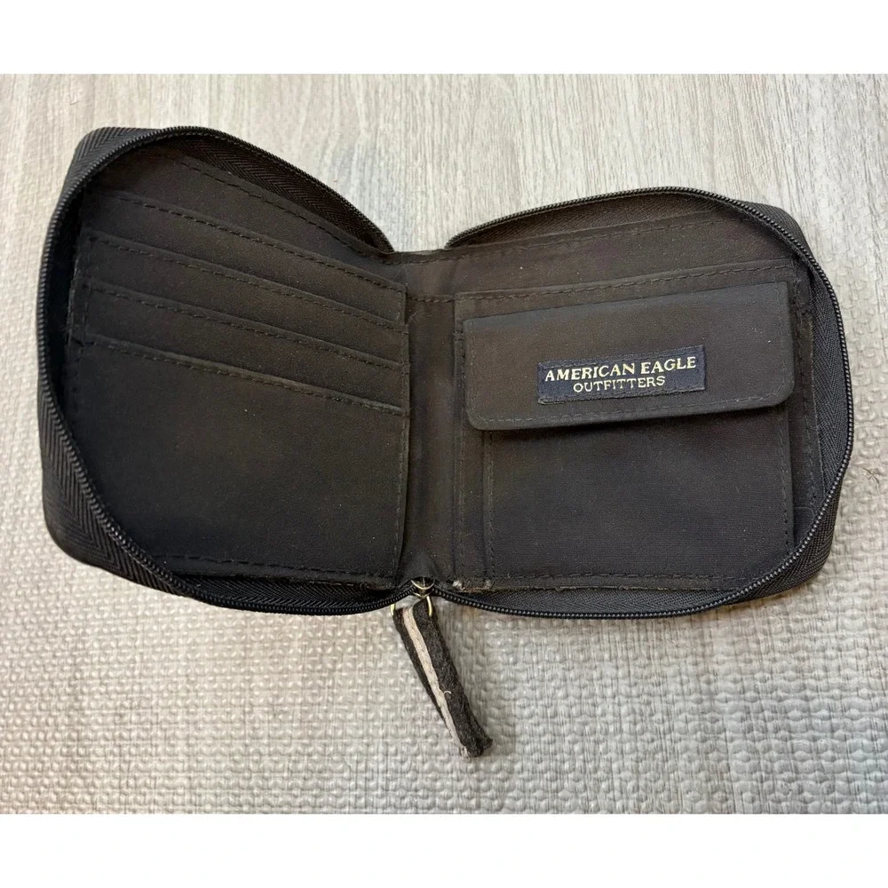Y2K American Eagle Charcoal Wool Felt Utility Crossbody Bag‎ Zip Wallet Set